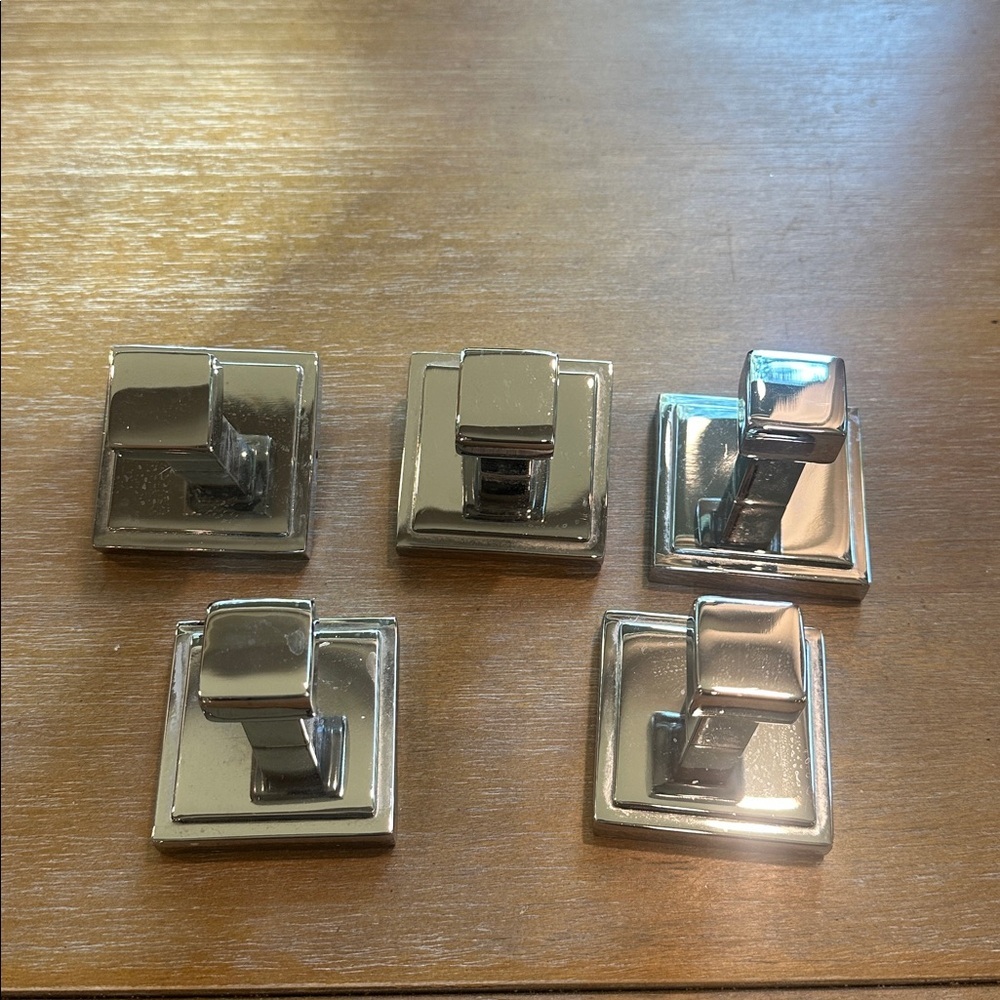Pottery Barn Modern Square Chrome Towel Robe Hooks Set of 5